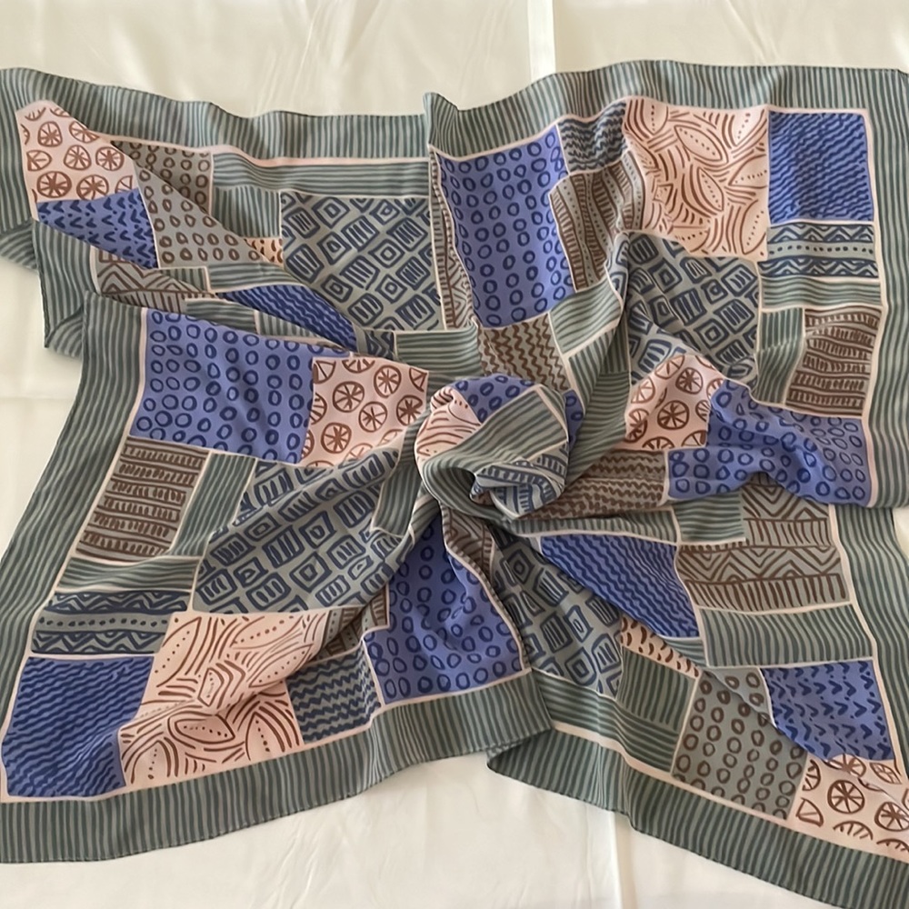 Talbots Multicolor Geometric Design Square Scarf - Picture 2 of 4
